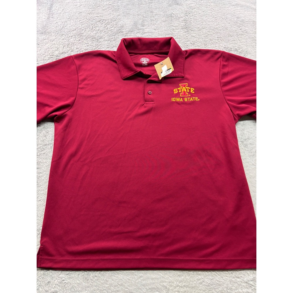 Iowa State Cyclones Mens Large Red Performance‎ Mesh Polo Shirt Rivalry Threads